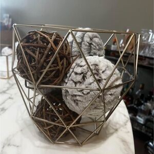 Geometric Gold Wire Basket with Gray and Brown Accents